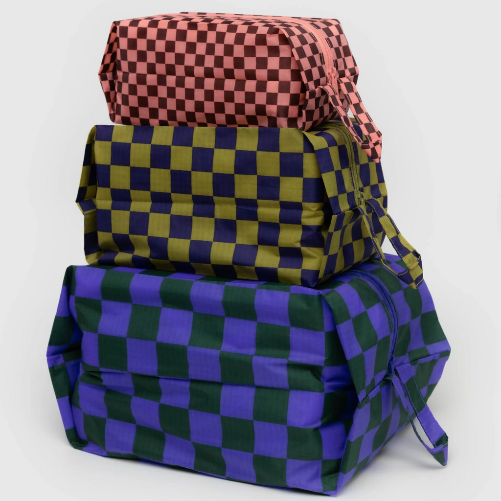 Baggu 3d zip set pouches in jewel check