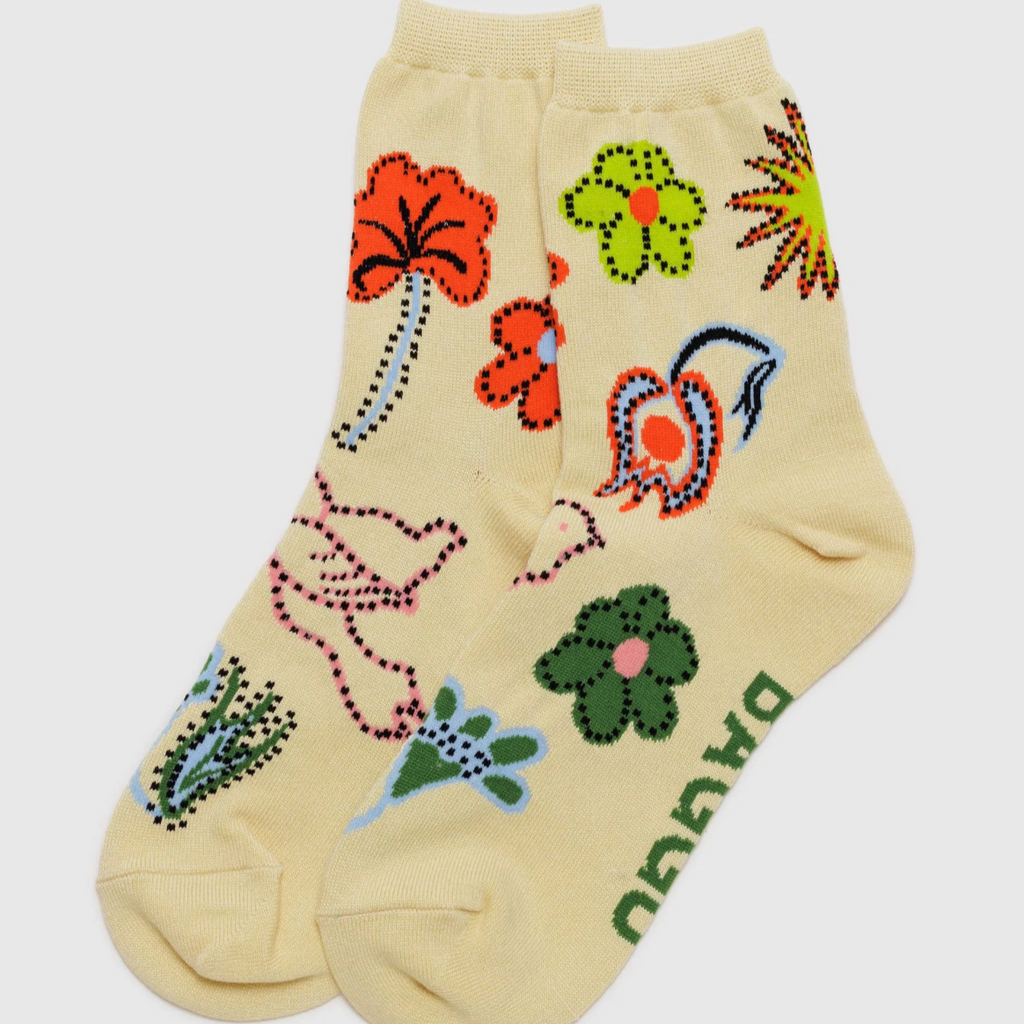 baggu crew socks birds and floral