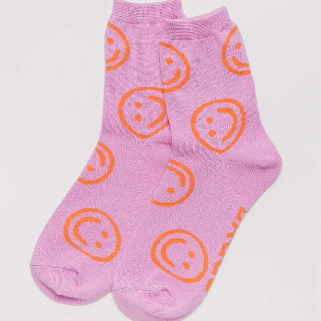 baggu crew socks peony happy 