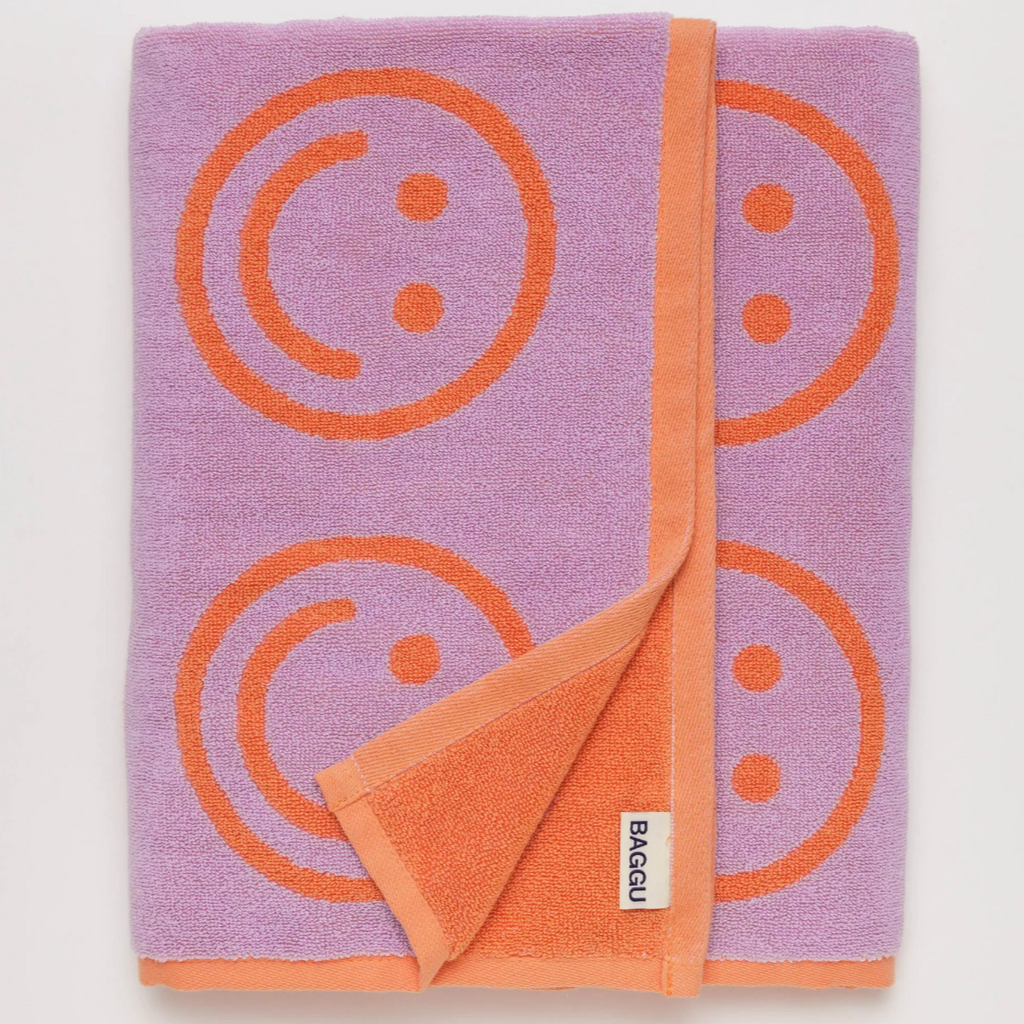 baggu beach or bath towel in cotton terry poppy happy